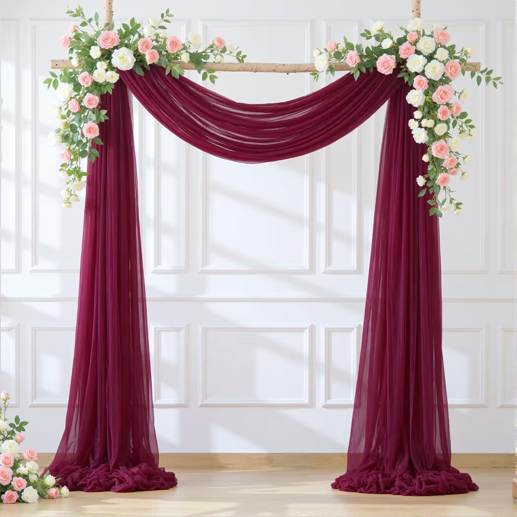 Wedding Arch Draping Fabric Backdrop 1 Panel 30" x 19Ft Burgundy Drapes Curtains for Wedding Rece... | Amazon (US)