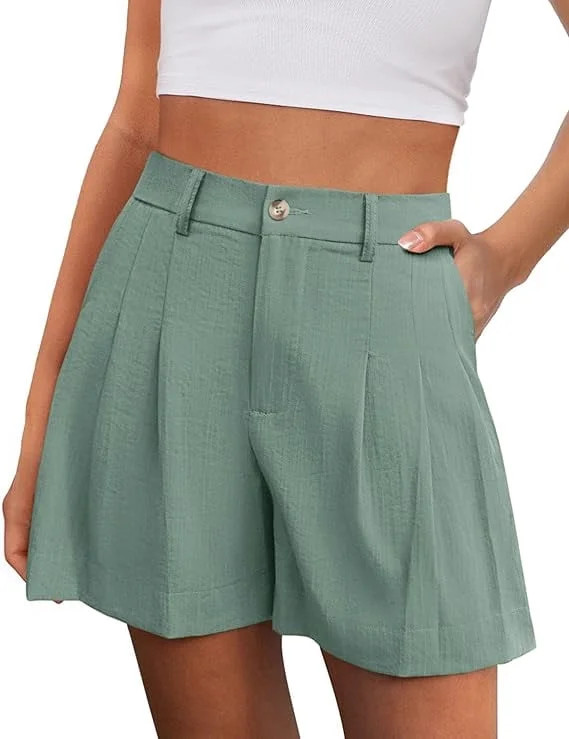 PRETTYGARDEN Womens Shorts Casual Summer Elastic High Waist Zipper Button Tailored Shorts Pleated... | Walmart (US)