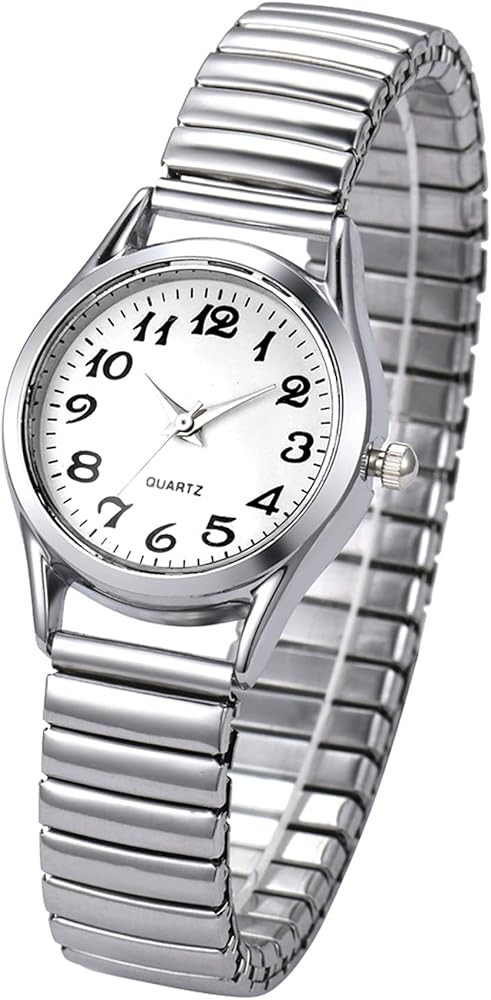 JewelryWe Women's Ultra Thin Easy Reader Watch with Elastic Strap Golden/Silver Tone Stretch Band... | Amazon (US)