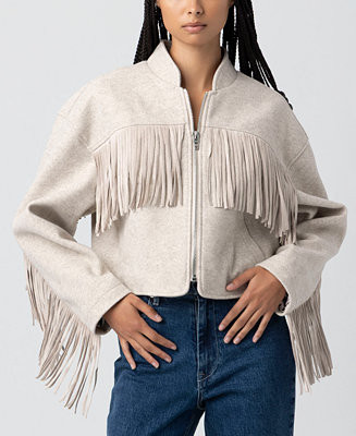 Women's Fringe Bomber Jacket | Macy's