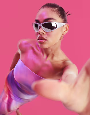 ASOS DESIGN visor wrap sunglasses in silver with mirror lens | ASOS (Global)