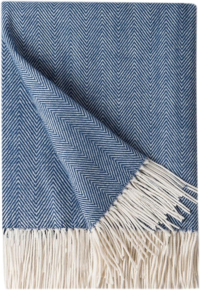 Bourina Decorative Herringbone Faux Cashmere Fringe Throw Blanket Lightweight Soft Cozy for Bed o... | Amazon (US)