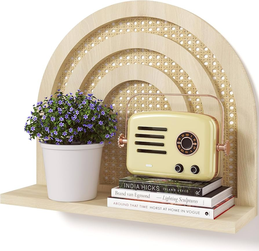 Rattan Wall Shelf Boho Nursery Decor, Arched Shelf Woven Natural Wood Wicker Shelf, 15''L Neutral... | Amazon (US)