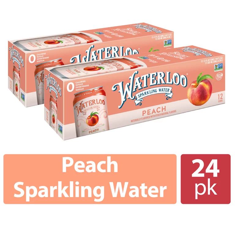 Waterloo Sparkling Water, Peach, 12 fl oz, 24 Pack Cans | Walmart (US)