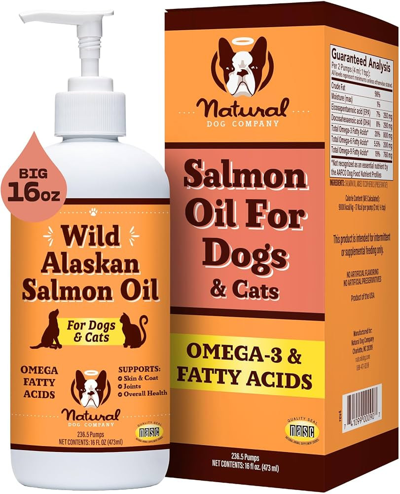 Natural Dog Company Pure Wild Alaskan Salmon Oil for Dogs (16oz) Skin & Coat Supplement for Dogs,... | Amazon (US)