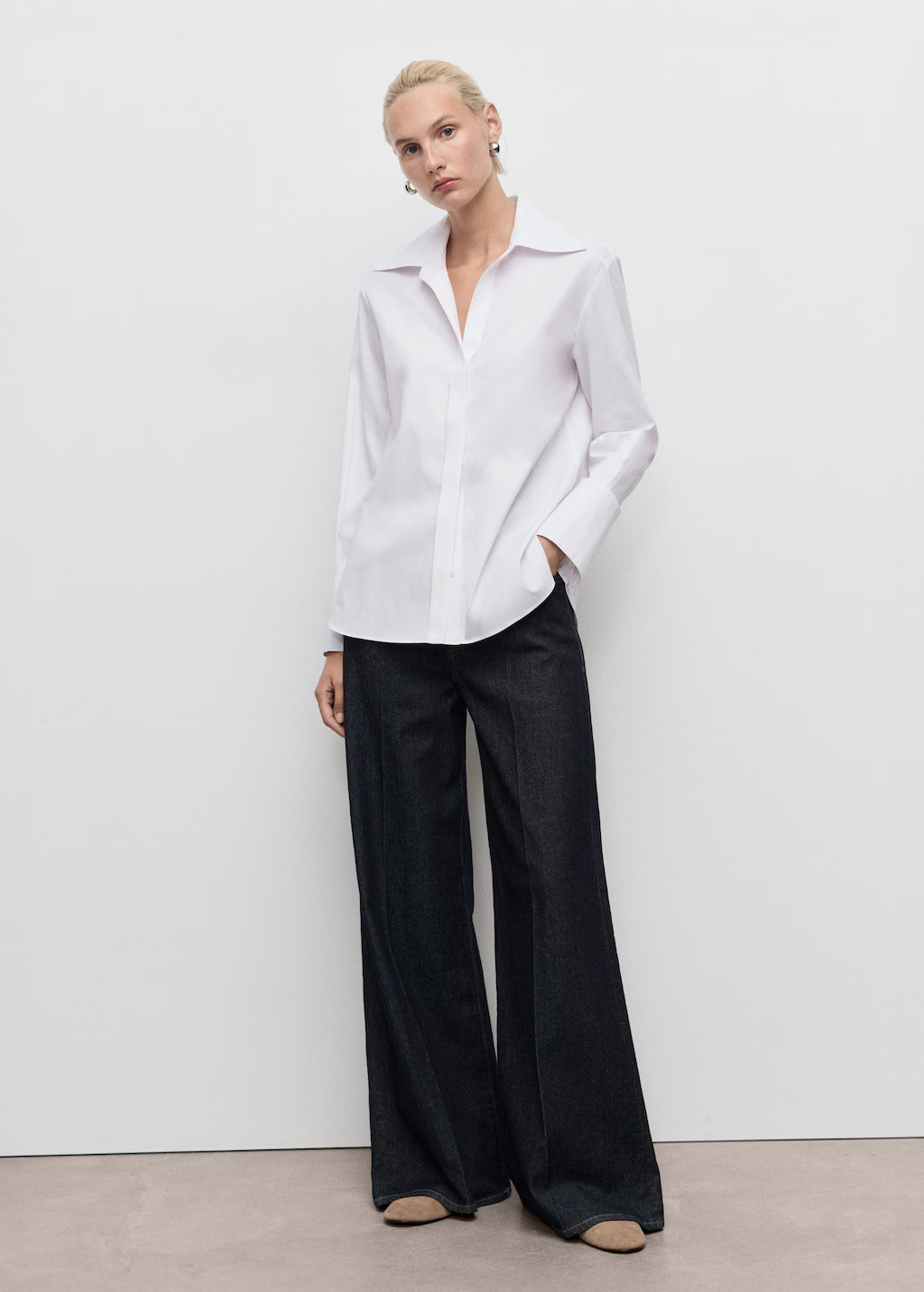 Chemise à revers et fermeture dissimulée blanc cassé - Femme - S - MANGO | Mango EU