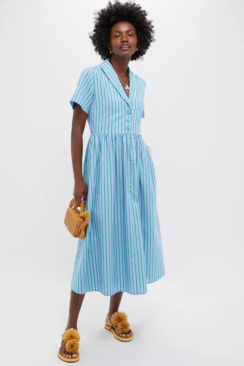Delphinium Seersucker Shawl Collar Adelaide Dress | Tuckernuck (US)