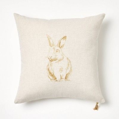 Embroidered Bunny Square Throw Pillow Linen/Brown - Threshold™ designed with Studio McGee | Target