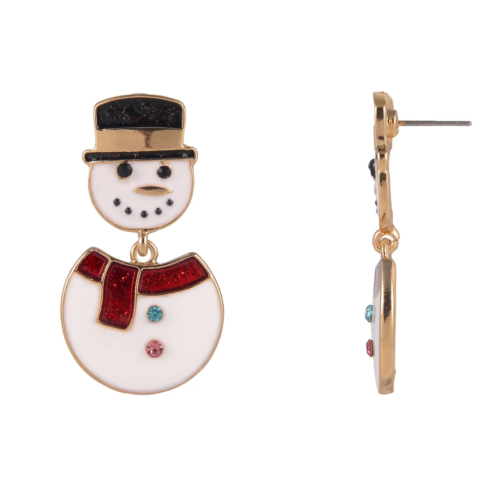 Gold Tone Snowman Enamel Drop Earrings, Women's, White | Kohl's