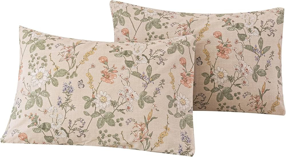 ECOCOTT 2 Pack Floral Pillowcases Standard Size, 100% Washed Cotton Pillow Cases with Envelope Cl... | Amazon (US)