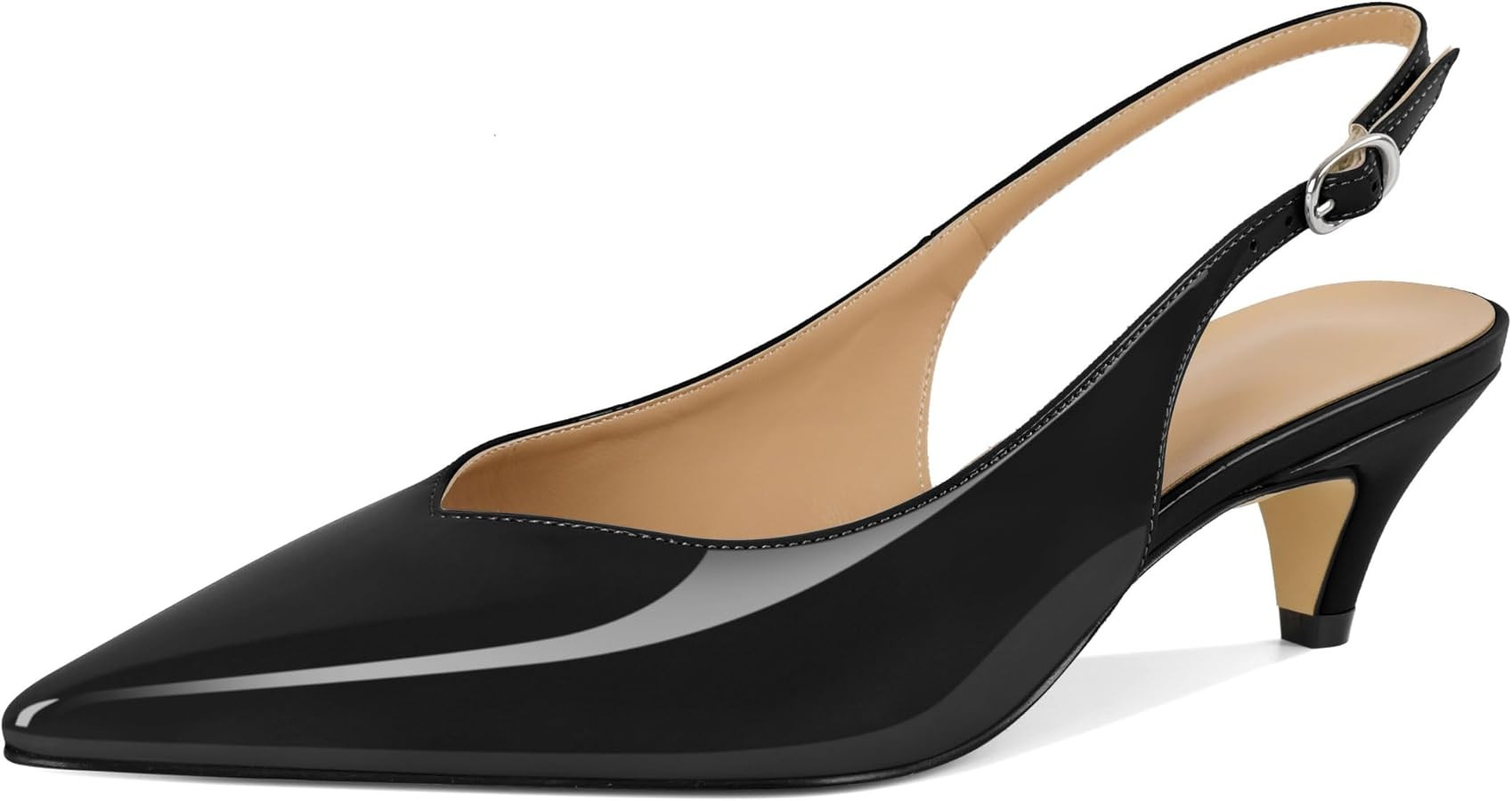 Esvowido Women's Low Kitten Heel Pumps Slingback Pointed Toe Pump 2" Low Heels Closed Toe Pumps C... | Amazon (US)