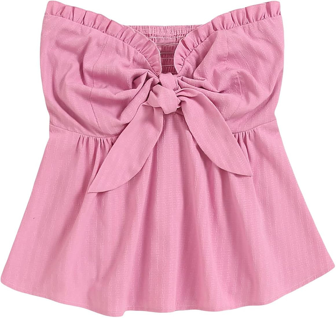 SOLY HUX Women's Frill Trim Tie Front Tube Top Sleeveless Strapless Ruffle Summer Tops | Amazon (US)