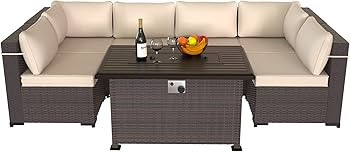 ALAULM Outdoor Propane Gas Fire Pit Table 43'',50,000 BTU with Rectangular Tabletop,Auto-Ignition... | Amazon (US)