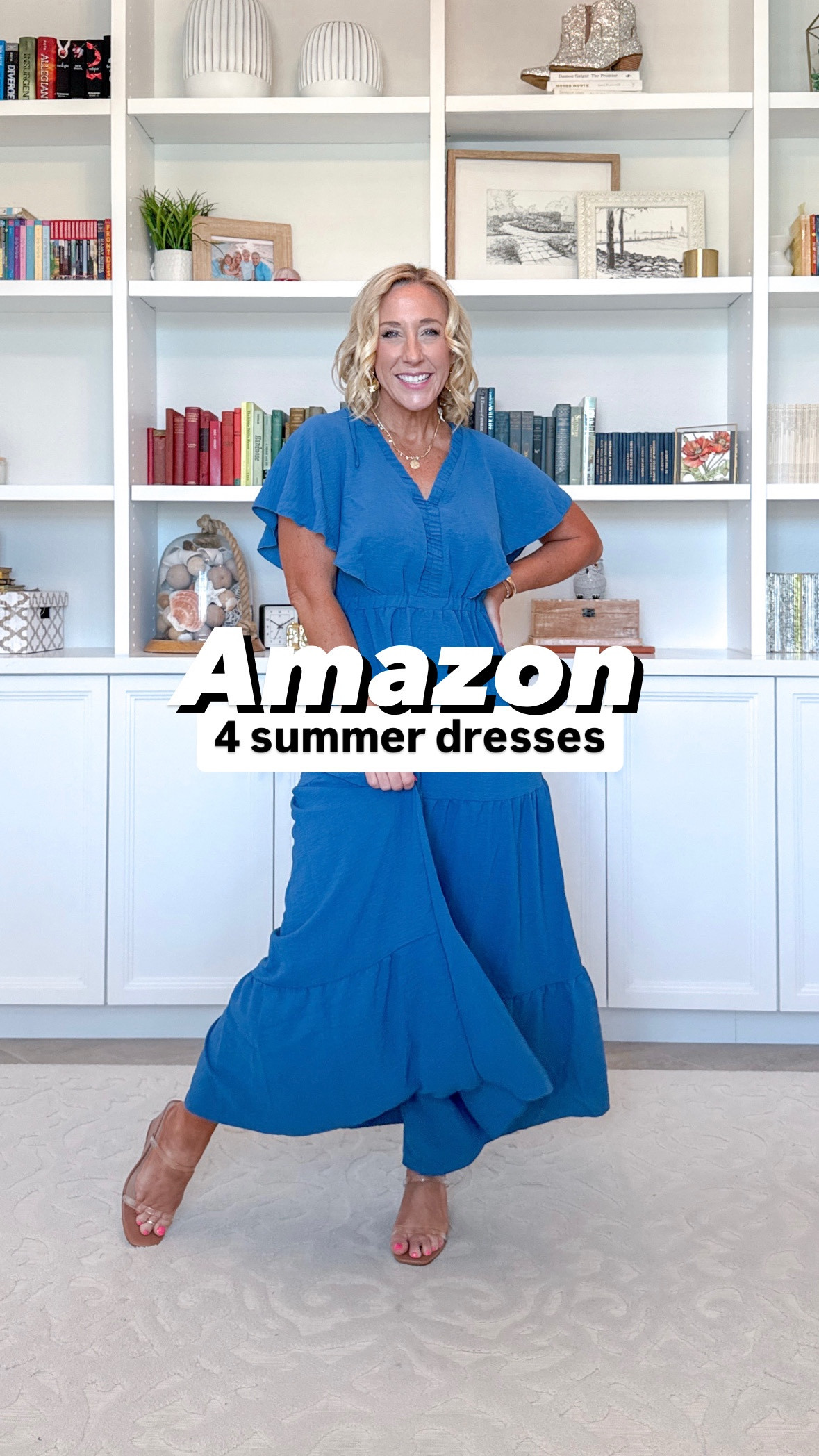 4 summer dresses from Amazon:
1. Flowy v-neck maxi - size small. Color: 3-dusty blue. Deep v in the back (with tie). 
2. Floral smocked midi - size small. Color: S-pink floral.
3. Linen mini dress - size small. Color: Sage green. 
4. Sleeveless denim mini dress - size small. Color: Light blue denim.
• striped 2-piece set (from beginning) - size small.   


#LTKSeasonal #LTKWatchNow #LTKFindsUnder50
