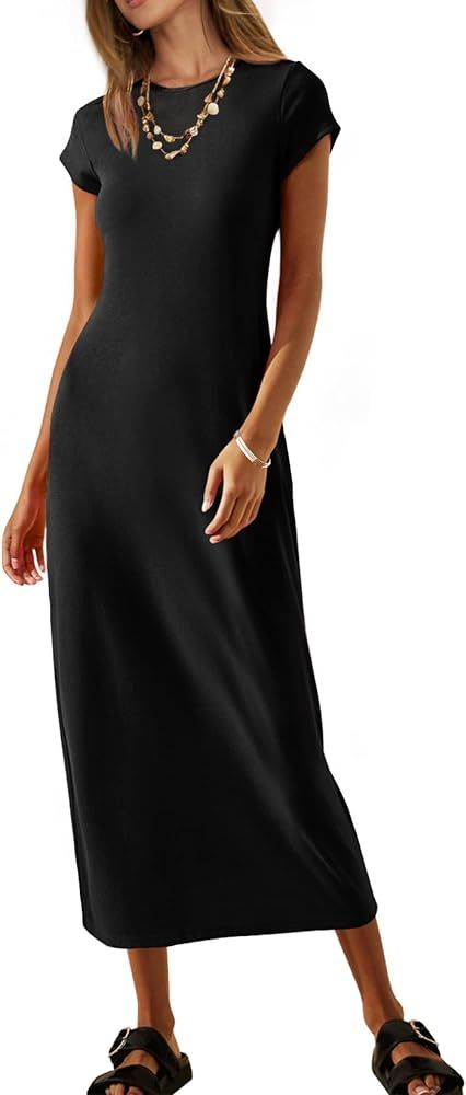 MEROKEETY Women's 2024 Summer Short Sleeve Tshirt Dress Casual Crew Neck Beach Long Maxi Dresses | Amazon (US)