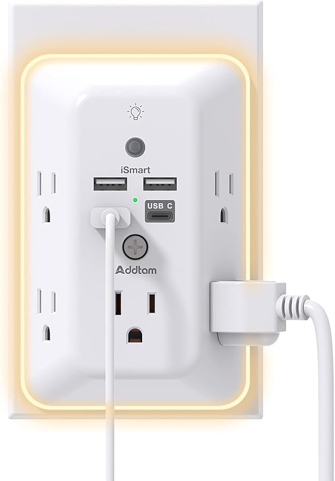 Surge Protector, Outlet Extender with Night Light, Addtam 5-Outlet Splitter and 4 USB Ports(1 USB... | Amazon (US)