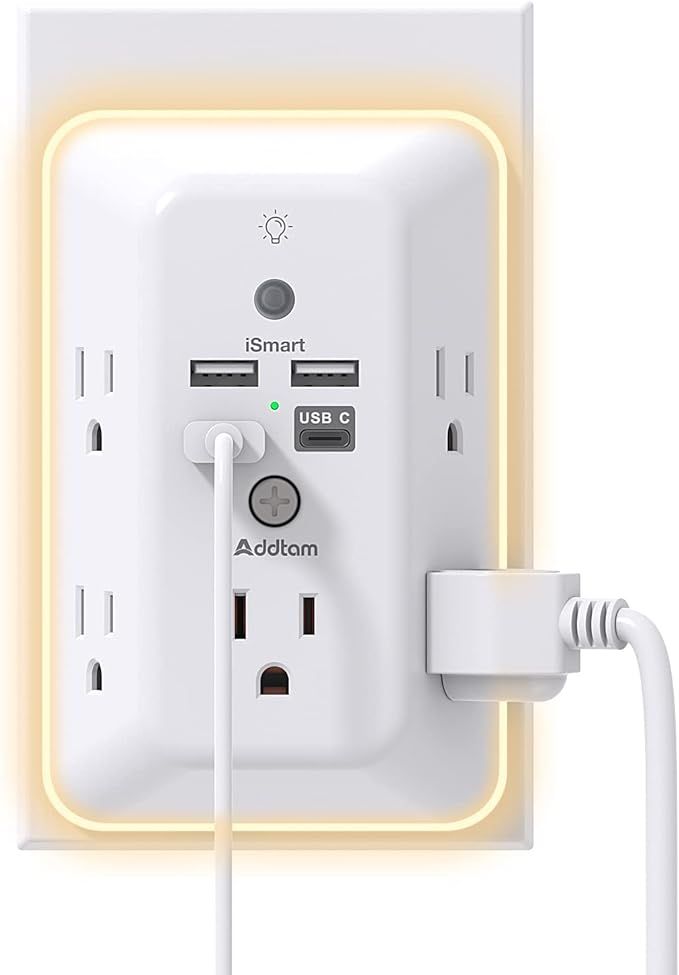 Surge Protector, Multi Plug Outlet Extender with Night Light for Home, Office, School, Addtam 5-O... | Amazon (US)