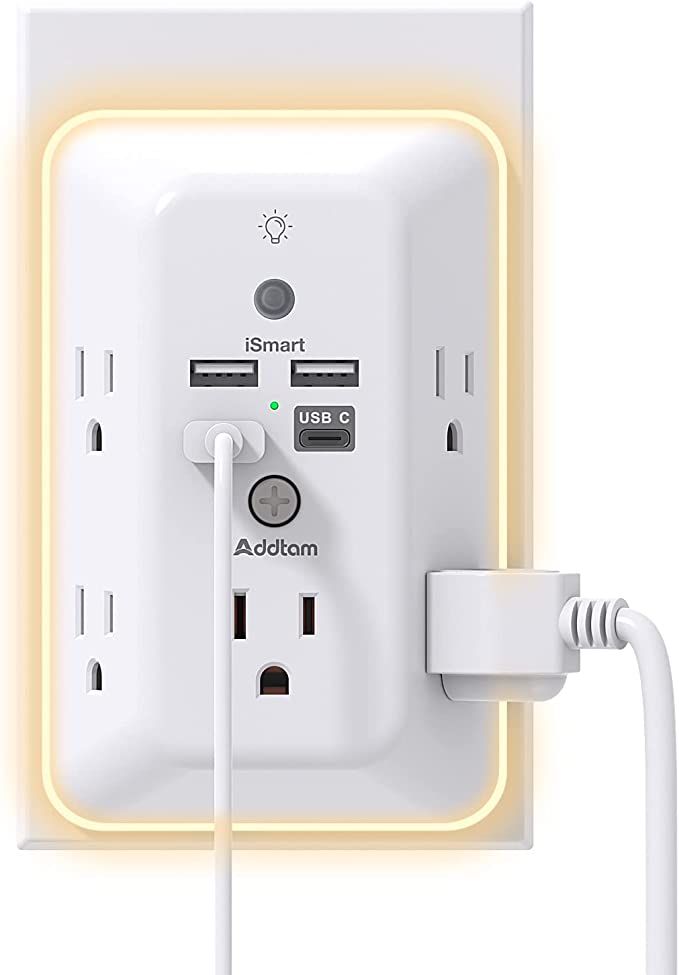 Surge Protector, Outlet Extender with Night Light, Addtam 5-Outlet Splitter and 4 USB Ports(1 USB... | Amazon (US)