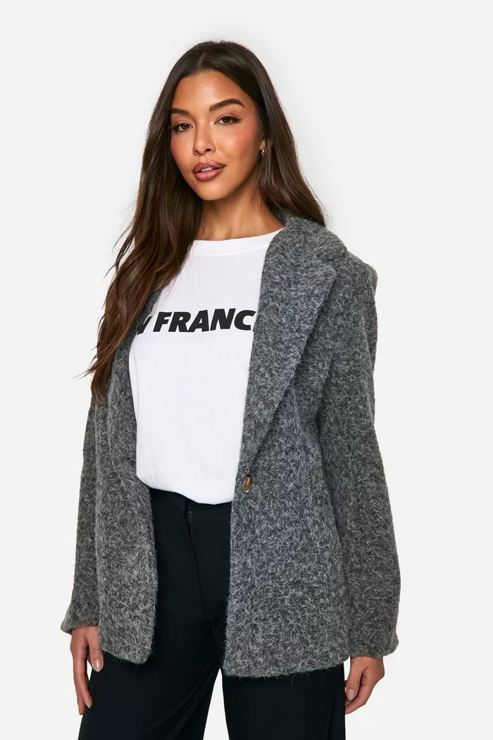 Textured Wool Look Shoulder Pad Blazer | Boohoo.com (UK & IE)