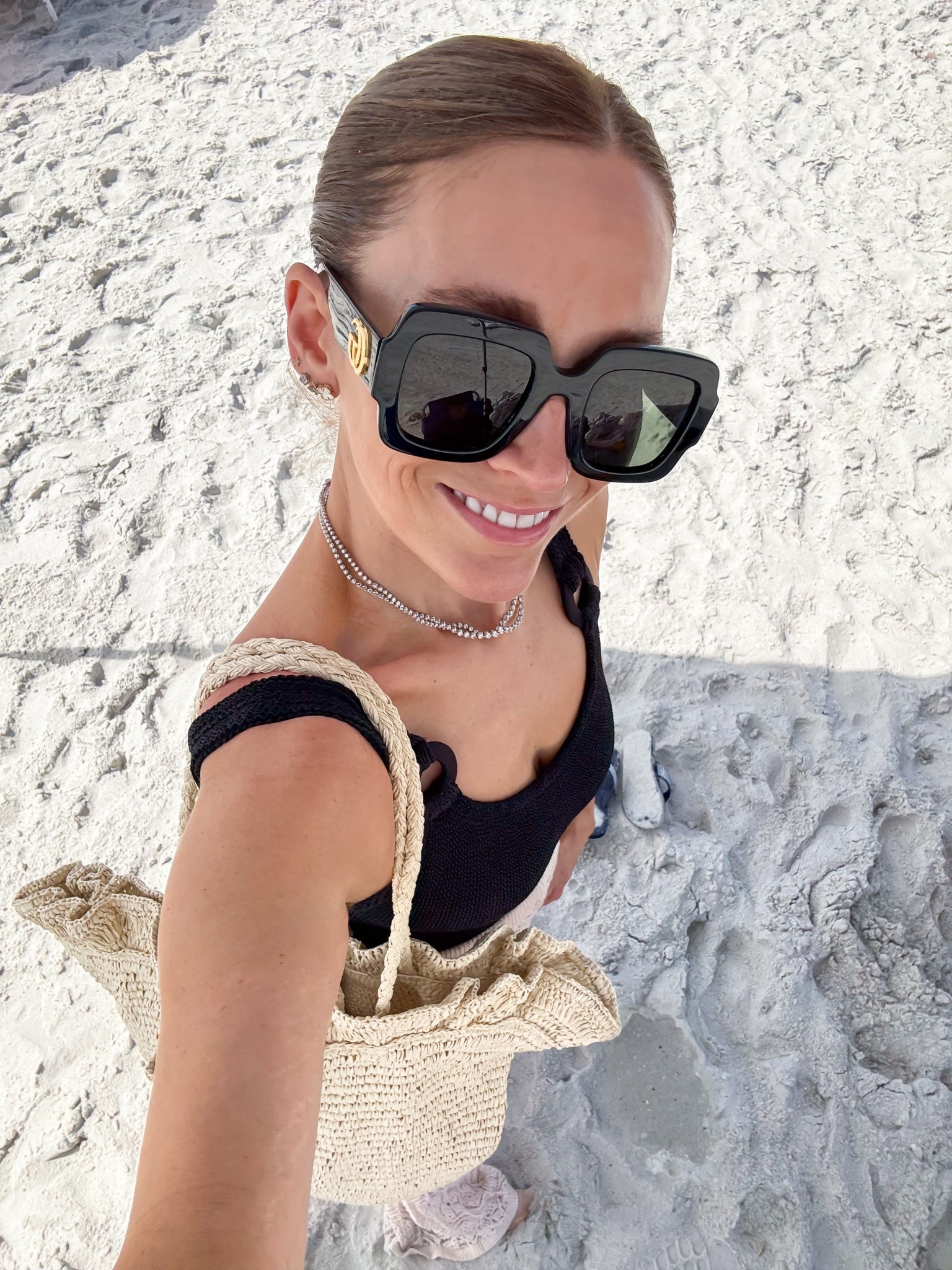 Classic oversized sunglasses are a must for the beach. Hunza G swimsuit is perfect for all sizes + th beach bag of my dreams. Wearing one size fits all. Beach day. Beach outfit. Outfit of the day. Spring break  

#LTKootd #LTKPetite #LTKgrwm