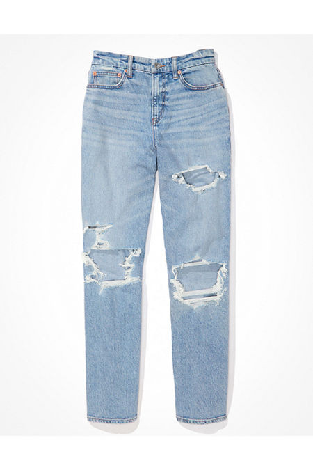 AE Stretch Ripped Curvy '90s Straight Jean | American Eagle Outfitters (US & CA)