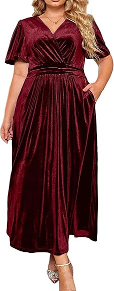 BerryGo Women's Plus Size Wedding Guest Velvet Formal Dress High Waisted Maternity Maxi Dress Sho... | Amazon (US)