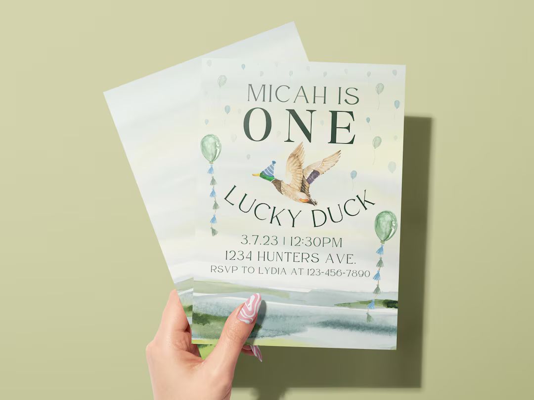 One Lucky Duck Birthday Invitation, Duck Hunting Theme Birthday Invite, One Lucky Duck Invite, Lu... | Etsy (US)