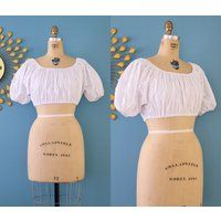Reserved // Vintage 1960S White Eyelet Puffed Sleeve Crop Top 60S Eyelet Cotton Cropped Top | Etsy (US)