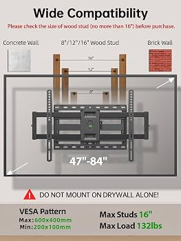 USX MOUNT Full Motion TV Wall Mount for Most 47-84 inch Flat Screen/LED/4K TV, TV Mount Bracket D... | Amazon (US)