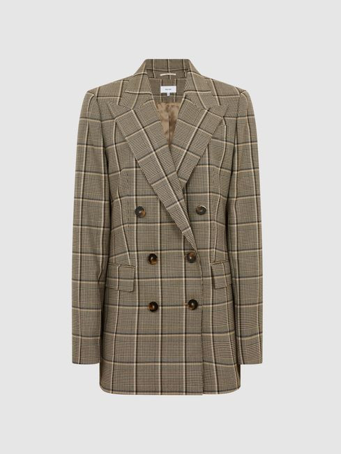 Reiss Brown Sandie Double Breasted Check Blazer | Reiss US