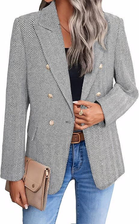 2025 Women's Spring Tweed Blazer Jacket Plaid Fully-Lined Fashion Business Casual Lapel Elegant C... | Amazon (US)