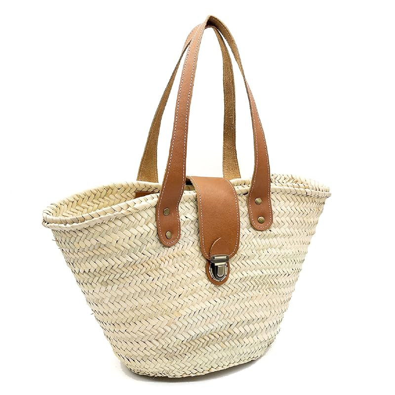 FRENCH BASKET straw bag with leather handles beach bag, straw bag, french market basket, summer b... | Amazon (US)