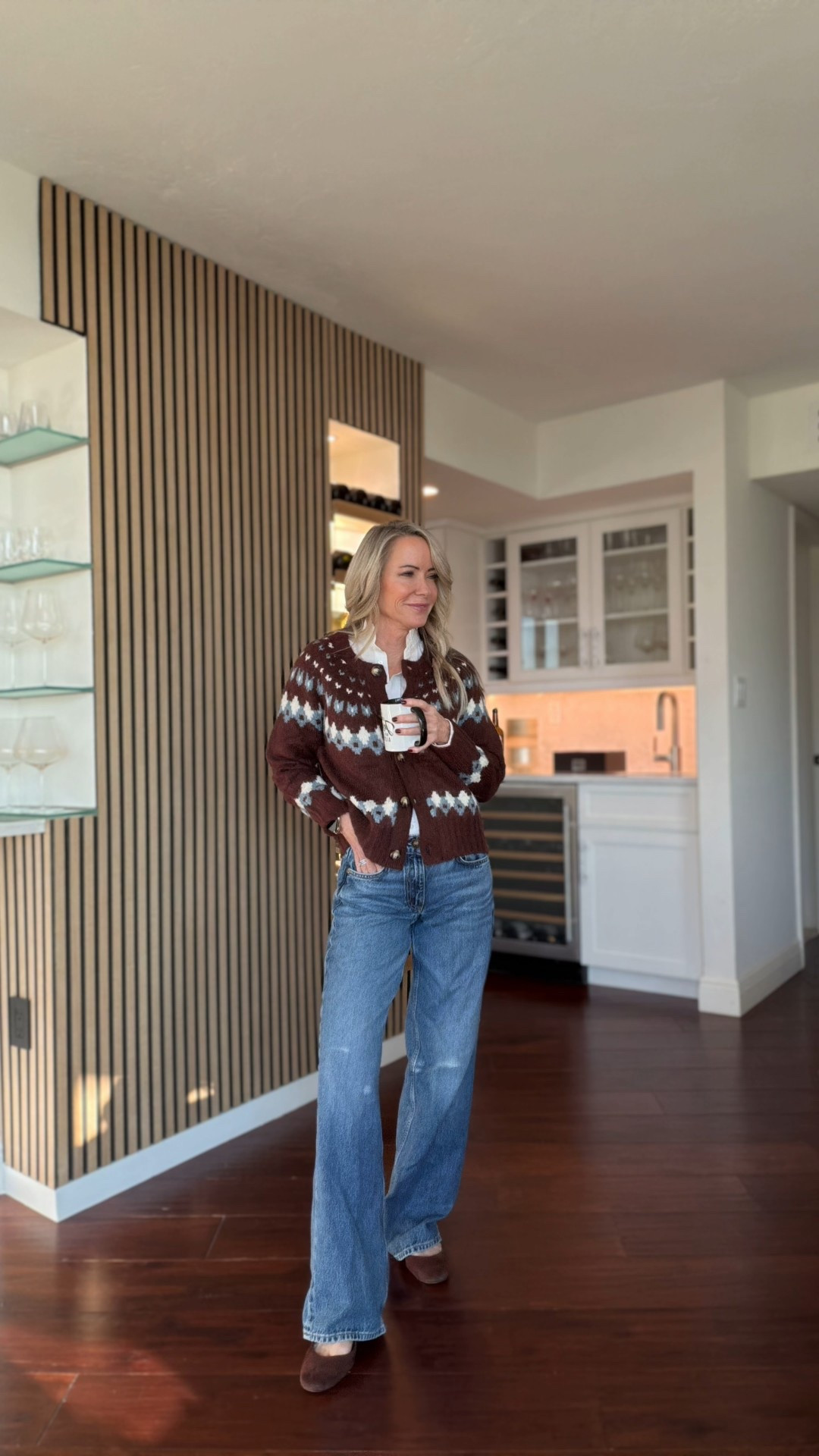 Amazon Cozy Fair Isle cardigan styled with wide-leg denim for an easy, classic everyday look 🤎 Comfortable, timeless, and perfect for midlife style. Linked here.

#LTKOver40 #LTKFindsUnder50 #LTKootd
