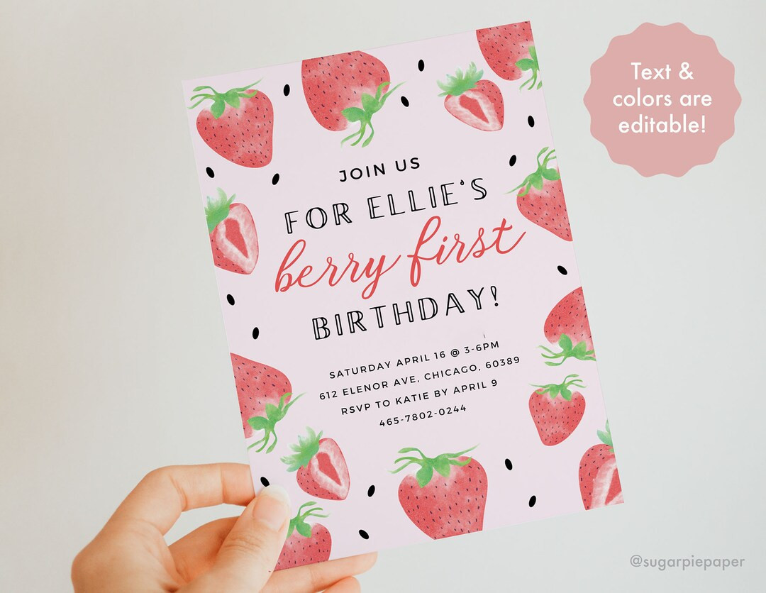 Berry First Birthday Invitation, First Birthday Ideas for Girl, Strawberry Birthday Invitation, B... | Etsy (US)