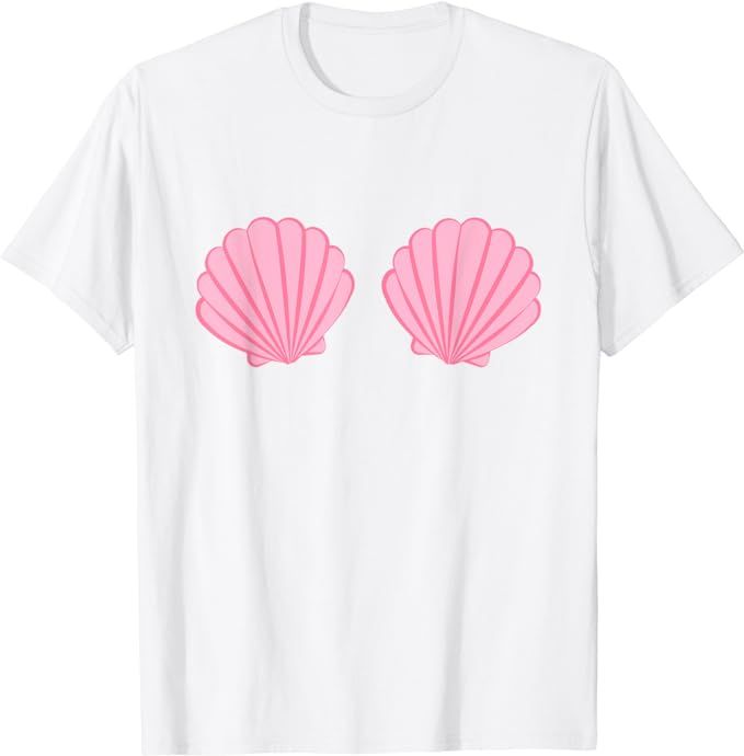 Mermaid Pink Seashell Bra Cartoon Graphic T-Shirt | Amazon (US)
