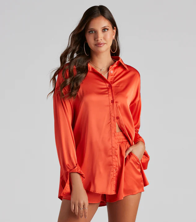 Stylishly Sleek Satin Button Down Top | Windsor Stores