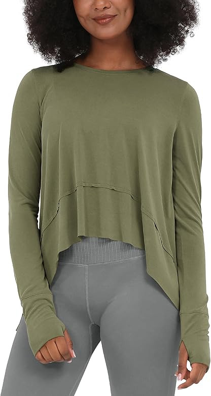 ODODOS Soft Modal Long Sleeve Crop Top for Women with Thumb Hole Athletic Gym Workout Cropped Yog... | Amazon (US)