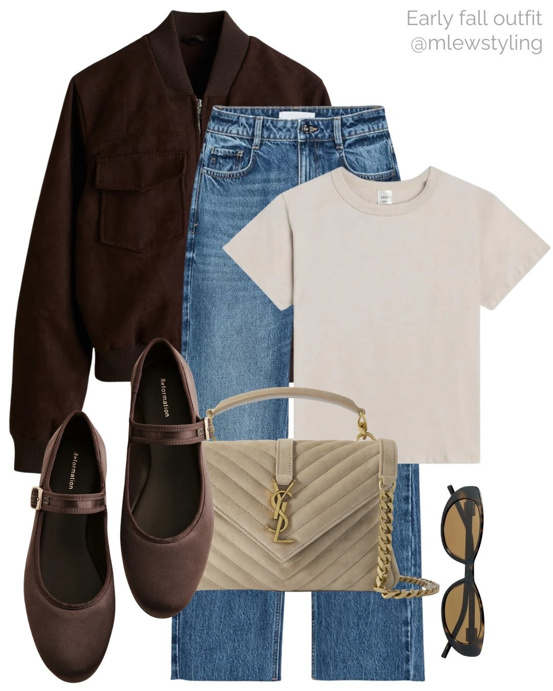Early fall outfit with a faux suede bomber jacket 🤎🐻

Tags: new-in H&M, reformation chocolate brown ballet flats, leset t-shirt, ysl quilted bag, Zara straight leg jeans, Gucci sunglasses, neutral aesthetic, elevated everyday outfit, capsule wardrobe  

#LTKItBag #LTKShoeCrush #LTKStyleTip