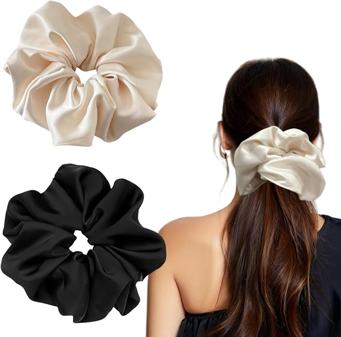 2 Pieces Jumbo Satin Silk Scrunchies for Women 7.5 Inches Large Oversize Scrunchies For Thick Hai... | Amazon (US)