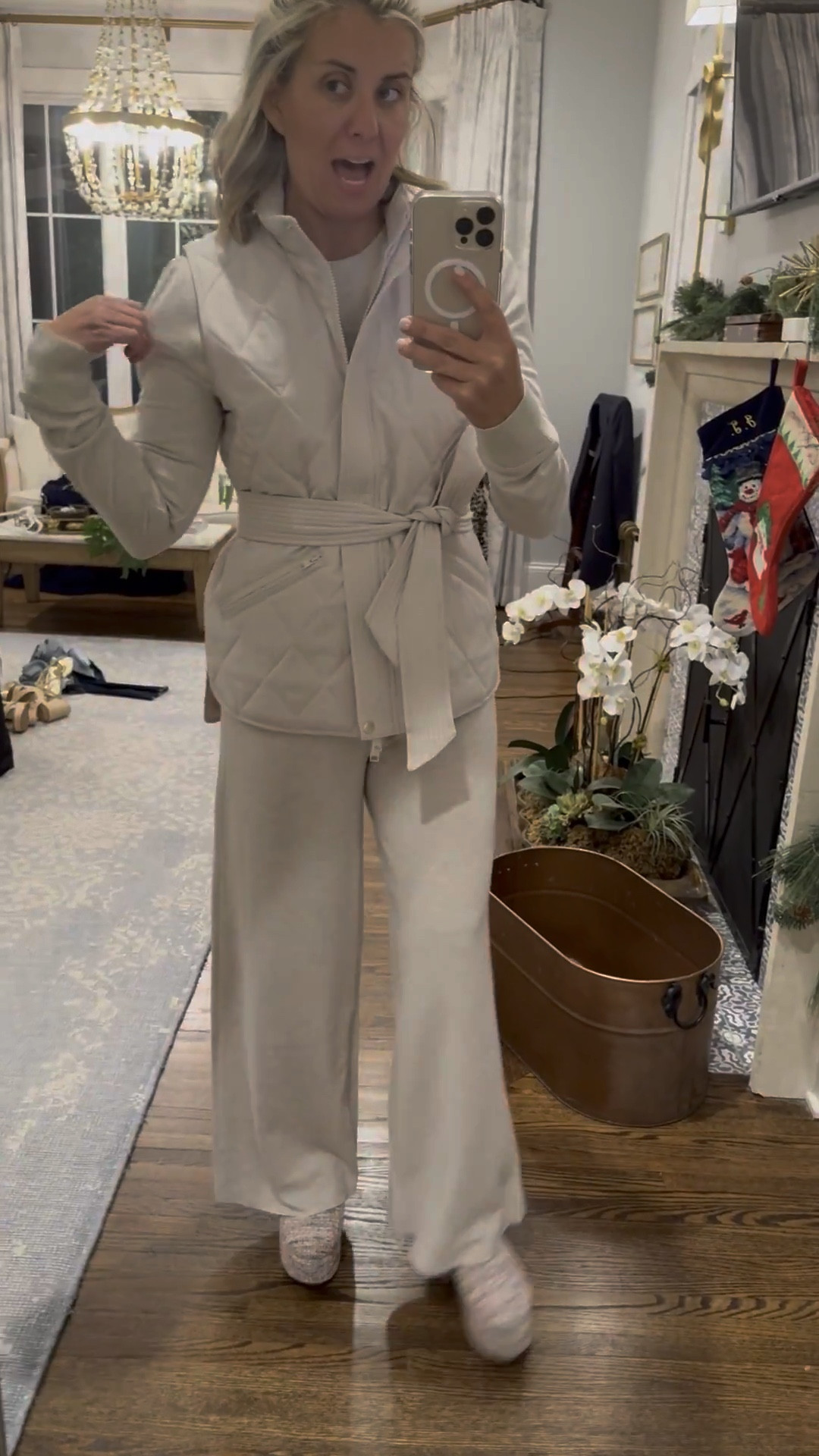 Winter white? … I think I shall.

Shirt XS
Vest XS
Pants S

#LTKootd #LTKgrwm #LTKOver40