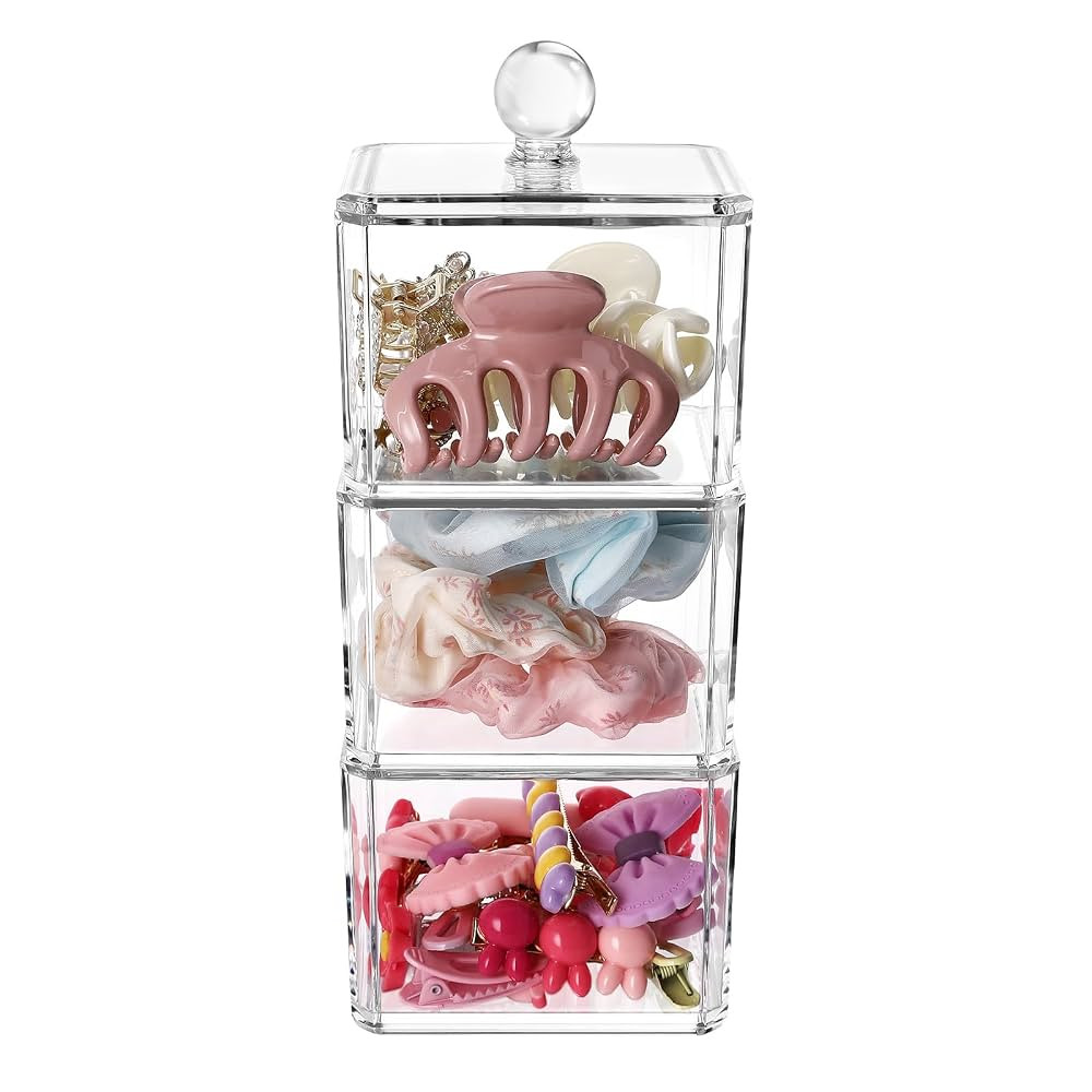 Hair Accessories Organizer for Girls, Clear 3 Stackable Acrylic Hair Tie Organizer for Headband, ... | Amazon (US)