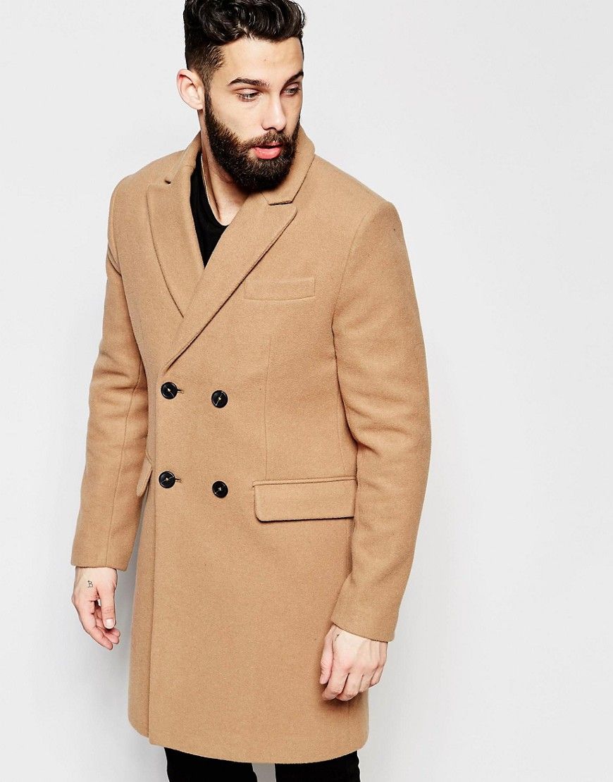 ASOS Double Breasted Overcoat in Camel - Camel | ASOS US