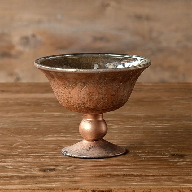 Etched Copper Mercury Glass Compote Bowl 4.5 Inch | Antique Farm House