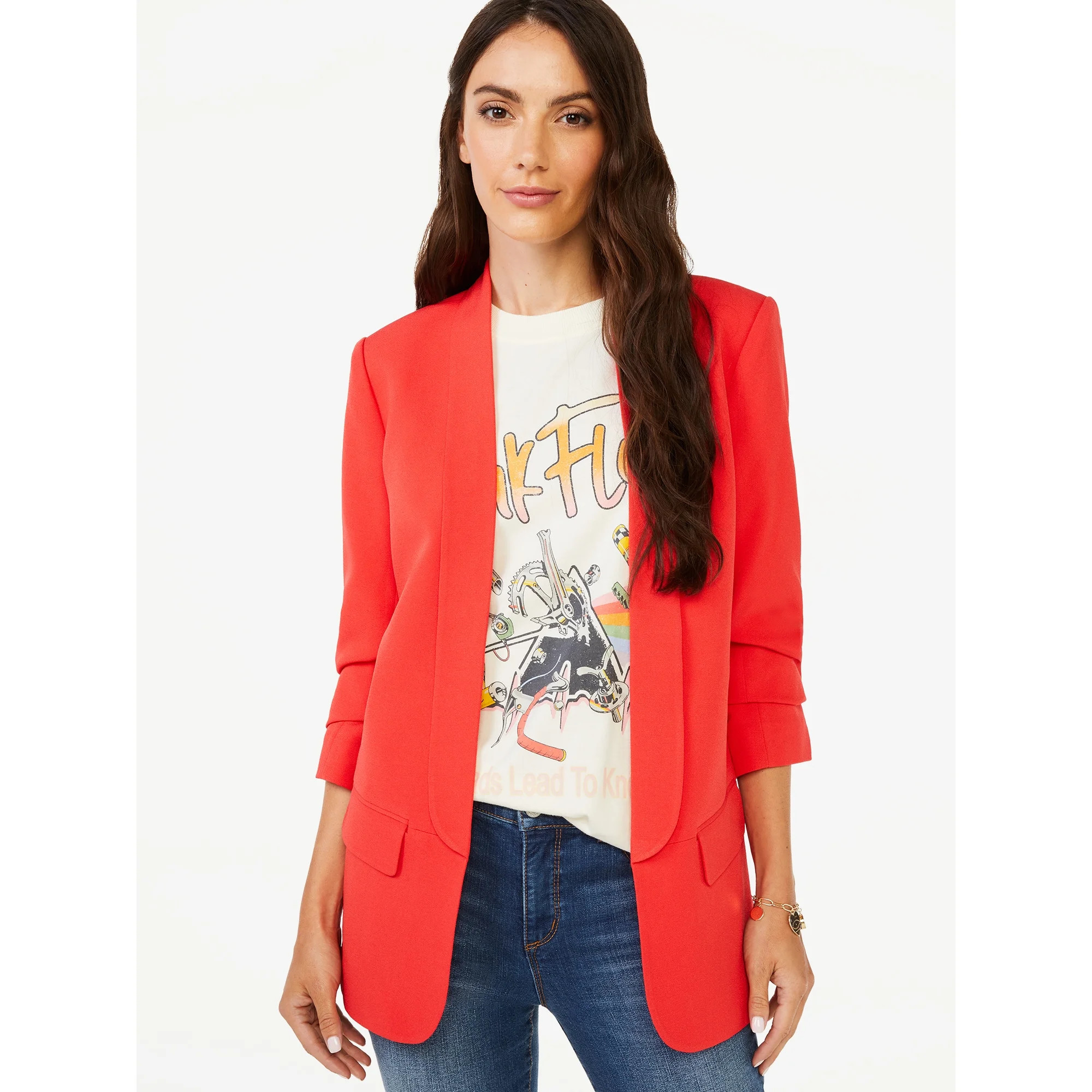 Scoop - Scoop Women's Boyfriend Blazer with Scrunch Sleeves - Walmart.com | Walmart (US)
