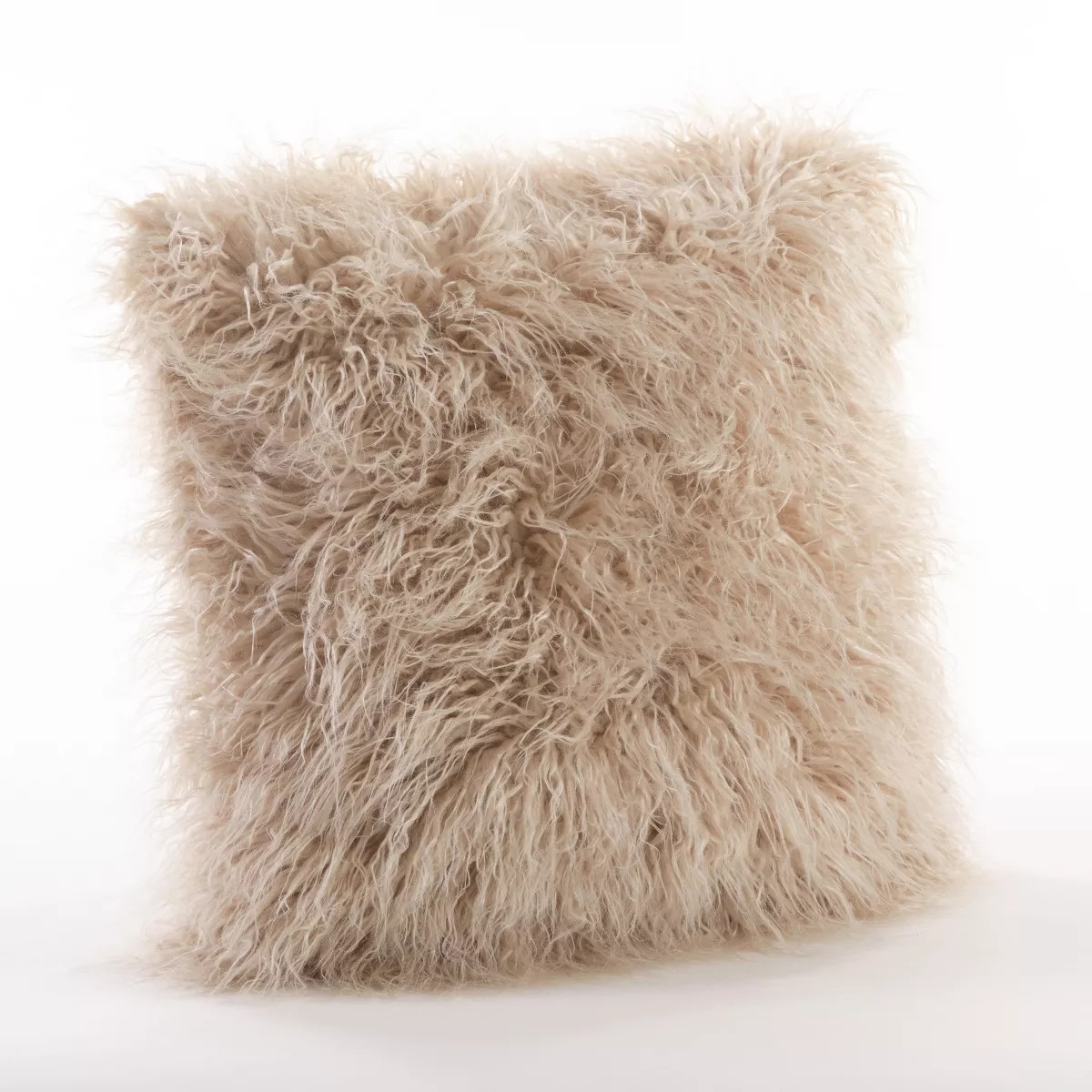 Saro Lifestyle Mongolian Faux Fur Throw Pillow, Oatmeal, 22" x 22" | Target
