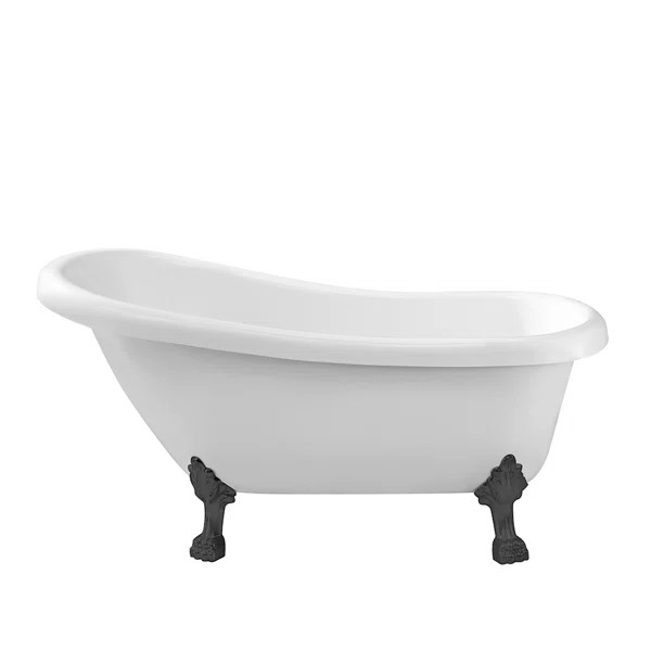 N480BGL-IN-BGL 61" Streamline Clawfoot Soaking Acrylic Bathtub With Drain, Clawfeet, and Bamboo T... | Wayfair North America