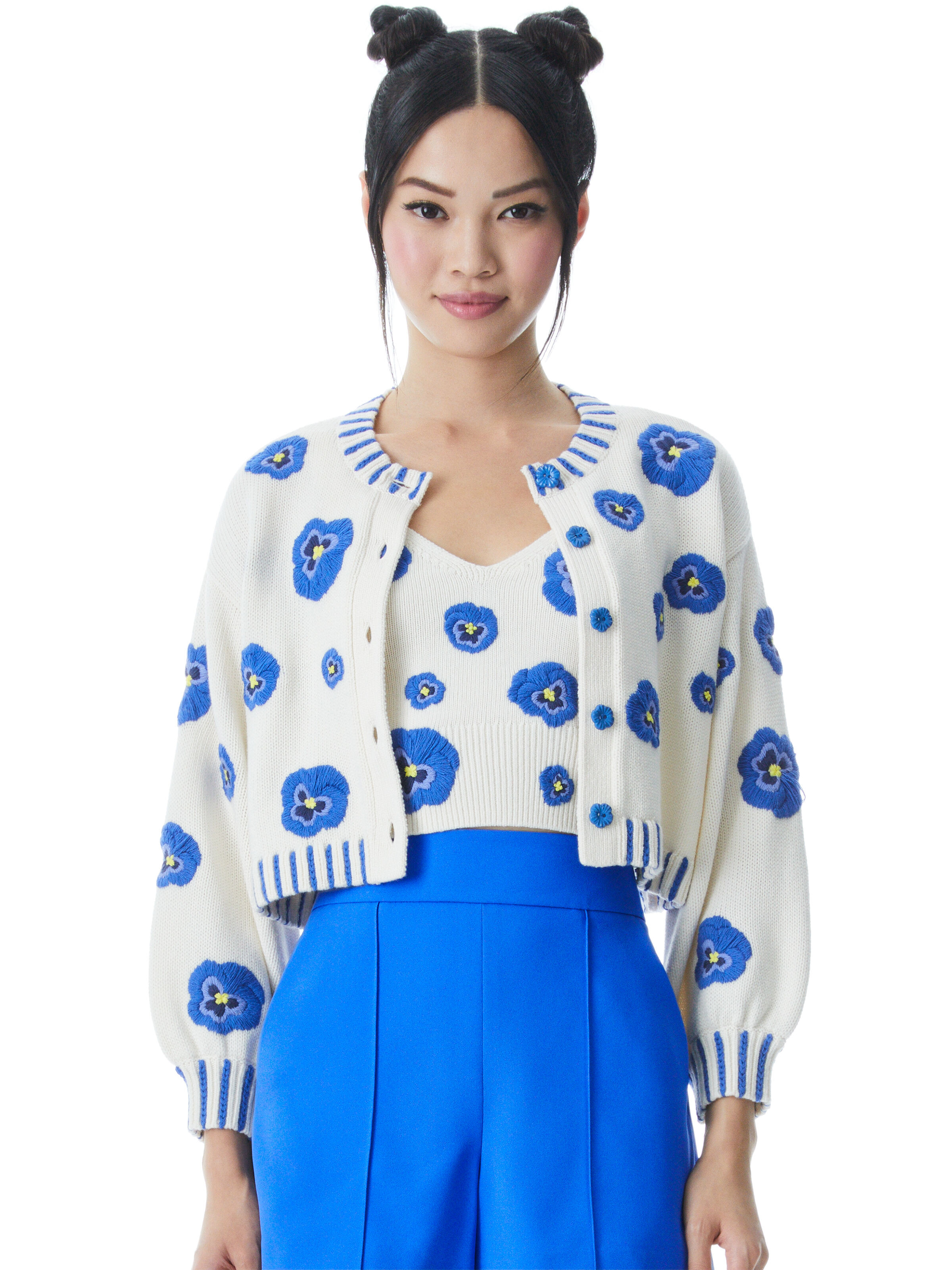 alice + olivia BRIGID EMBROIDERED CROPPED CARDIGAN | Alice + Olivia
