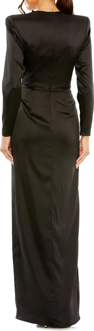 Satin Bow Long Sleeve Column Gown | Nordstrom