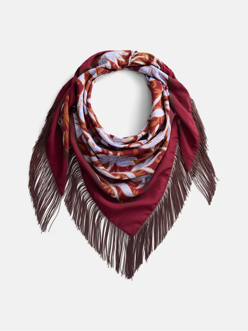 Scenario Women's Triangle Fringe Printed Scarf, Maroon | Walmart (US)