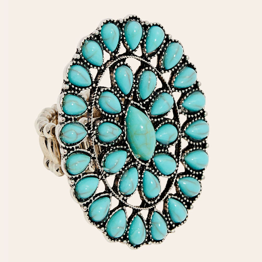 Rockin' C Silver & Turquoise Wide Oval Ring | Cavender's